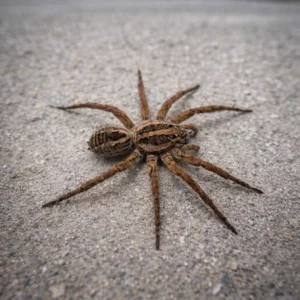 Close-up image of a brown house spider on a concrete surface, spider pest control
