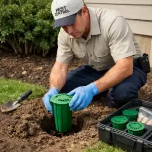 Pest Controller Installing Termite monitoring system